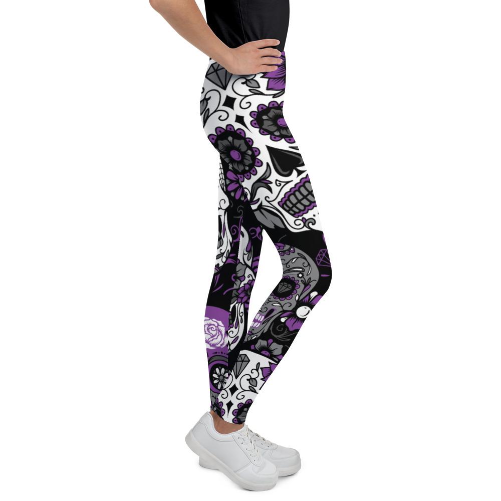 Purple Sugar Skull Youth Leggings