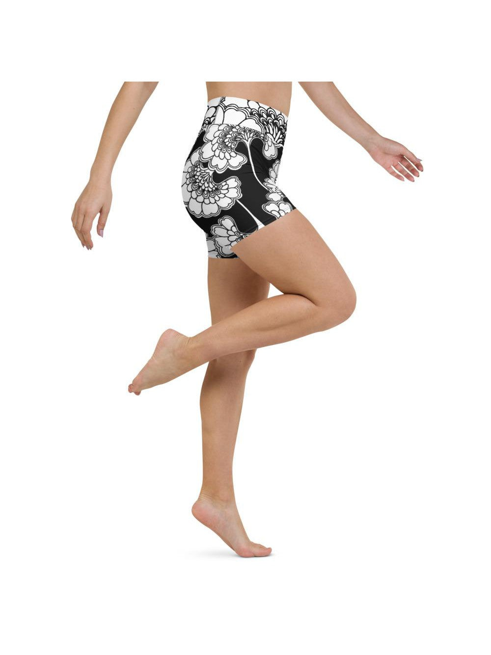 Japanese Floral Yoga Shorts Gearbunch