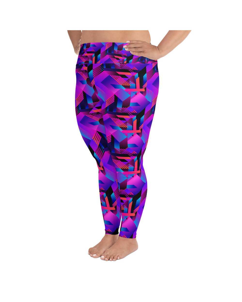 Women's pink and purple colorblock leggings front view