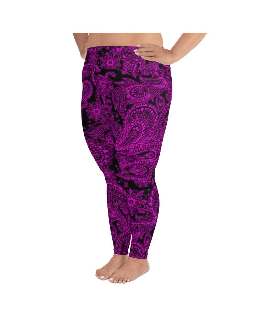 Women's pink glowing floral printed leggings front view
