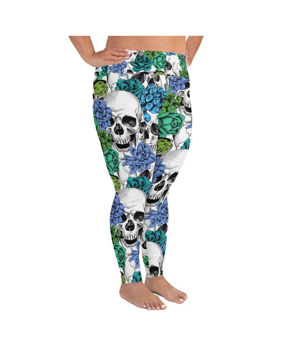 Blue Floral Skulls Plus Size Leggings | GearBunch