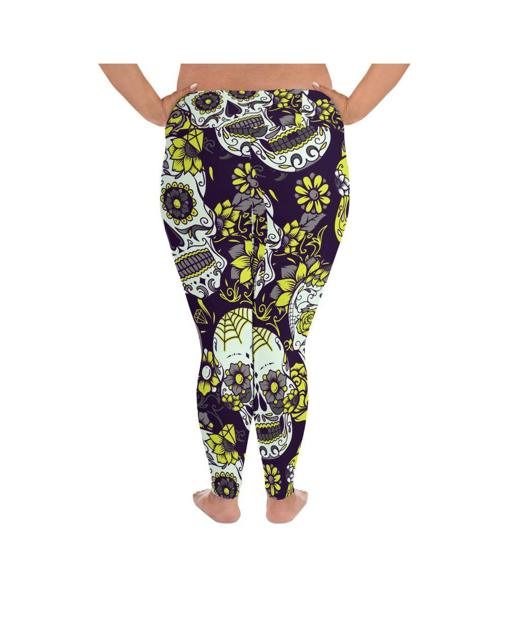 Sassy Yellow Sugar Skull Plus Size Leggings | GearBunch