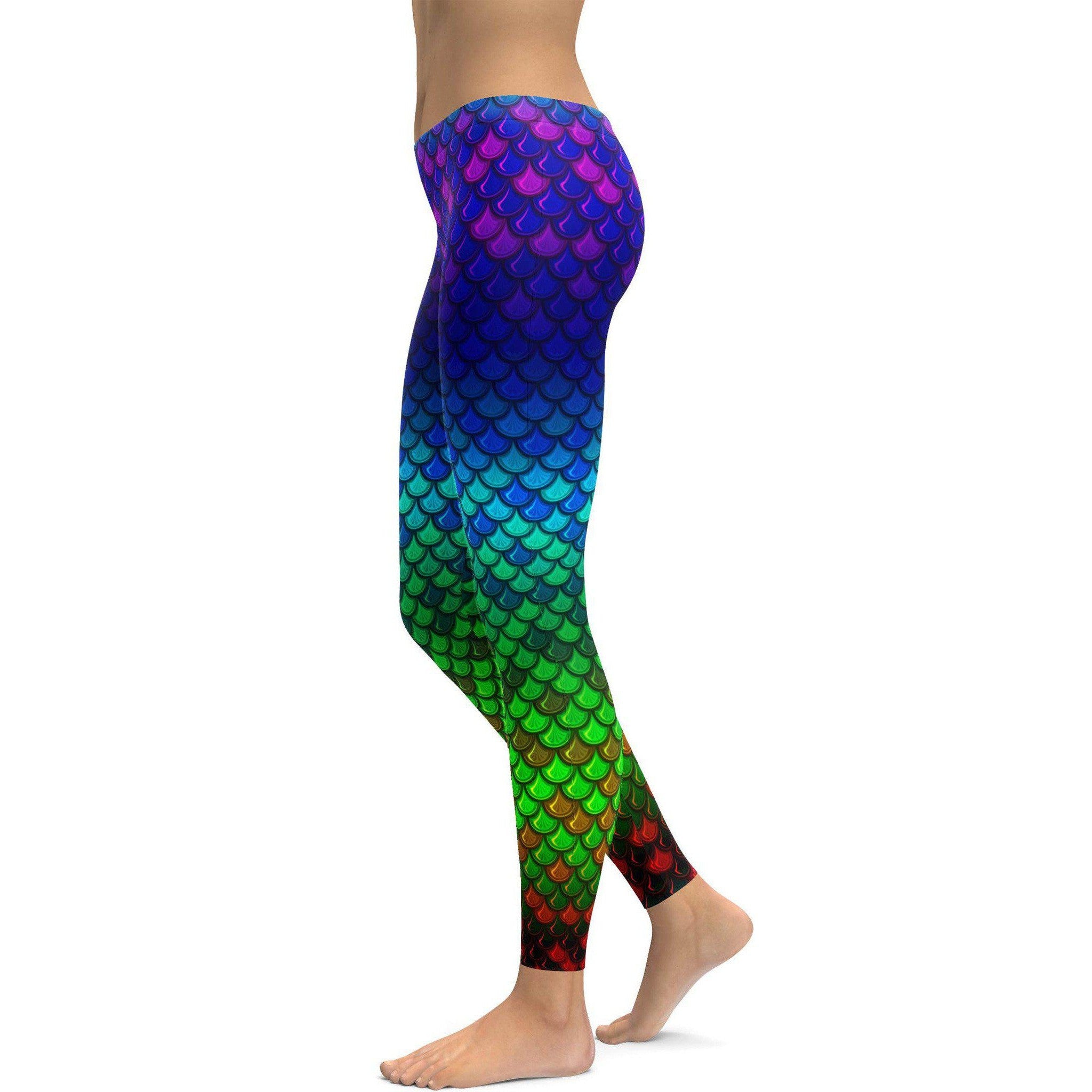 Rainbow Colored Mermaid Leggings - GearBunch Leggings / Yoga Pants