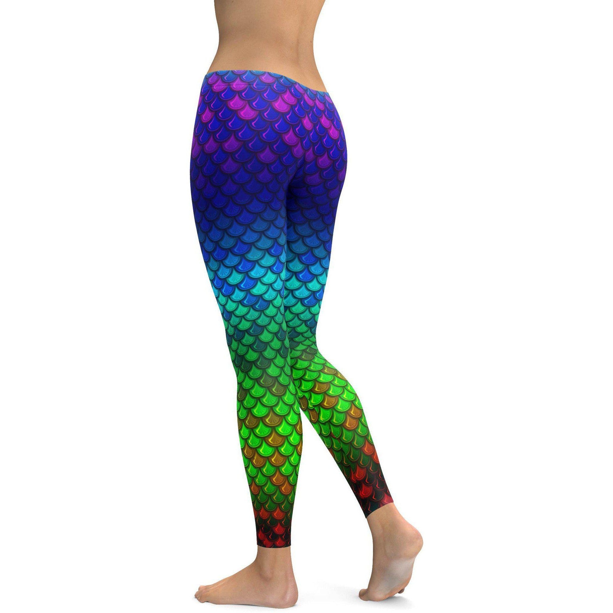 Rainbow Colored Mermaid Leggings - GearBunch Leggings / Yoga Pants