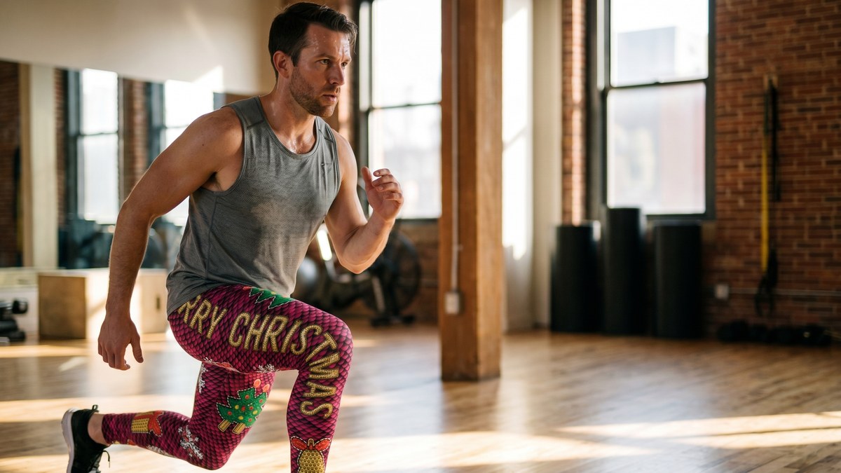 Lifestyle image of a model wearing Christmas Paillette Meggings from GearBunch