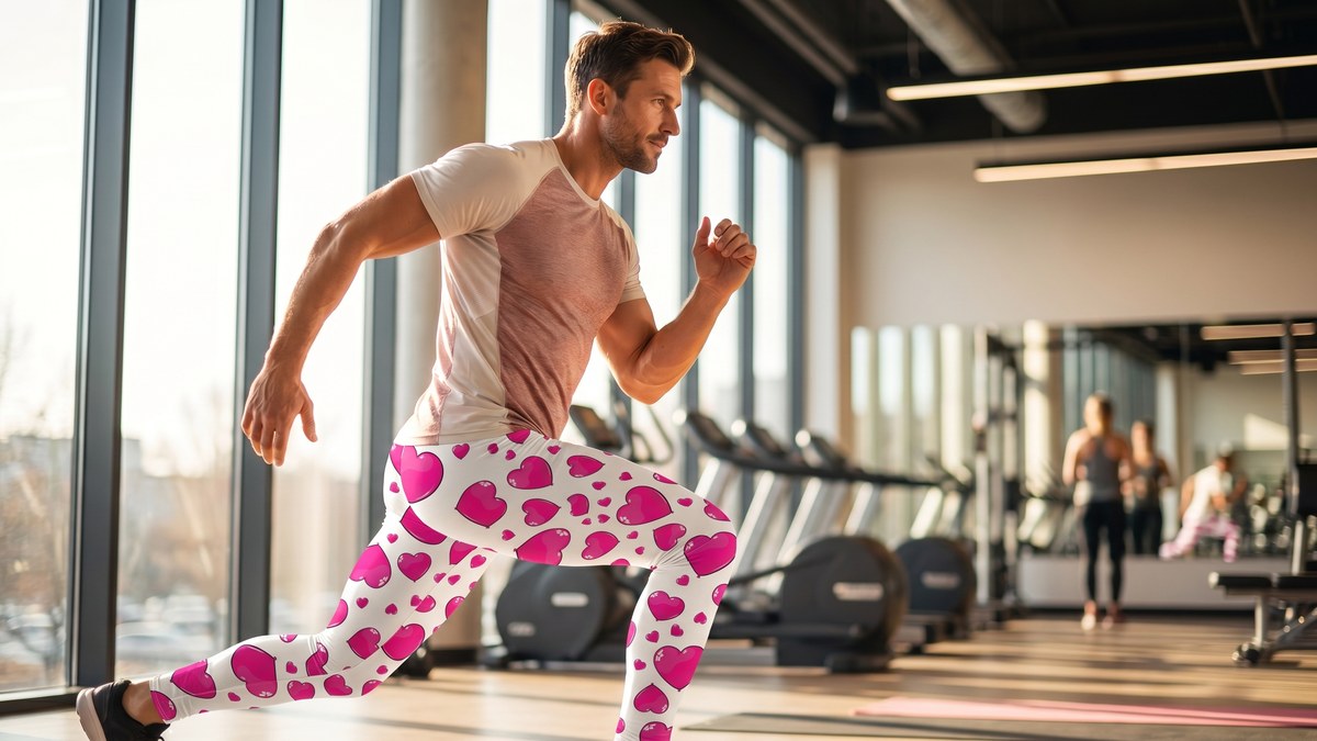 Lifestyle image of a model wearing Pink Heart Shaped Balloons Meggings from GearBunch