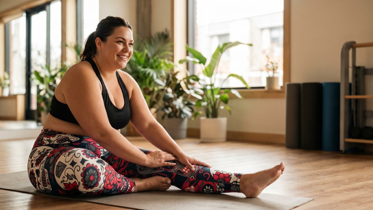 Lifestyle image of a model wearing Pink Sugar Skull Plus Size Leggings from GearBunch