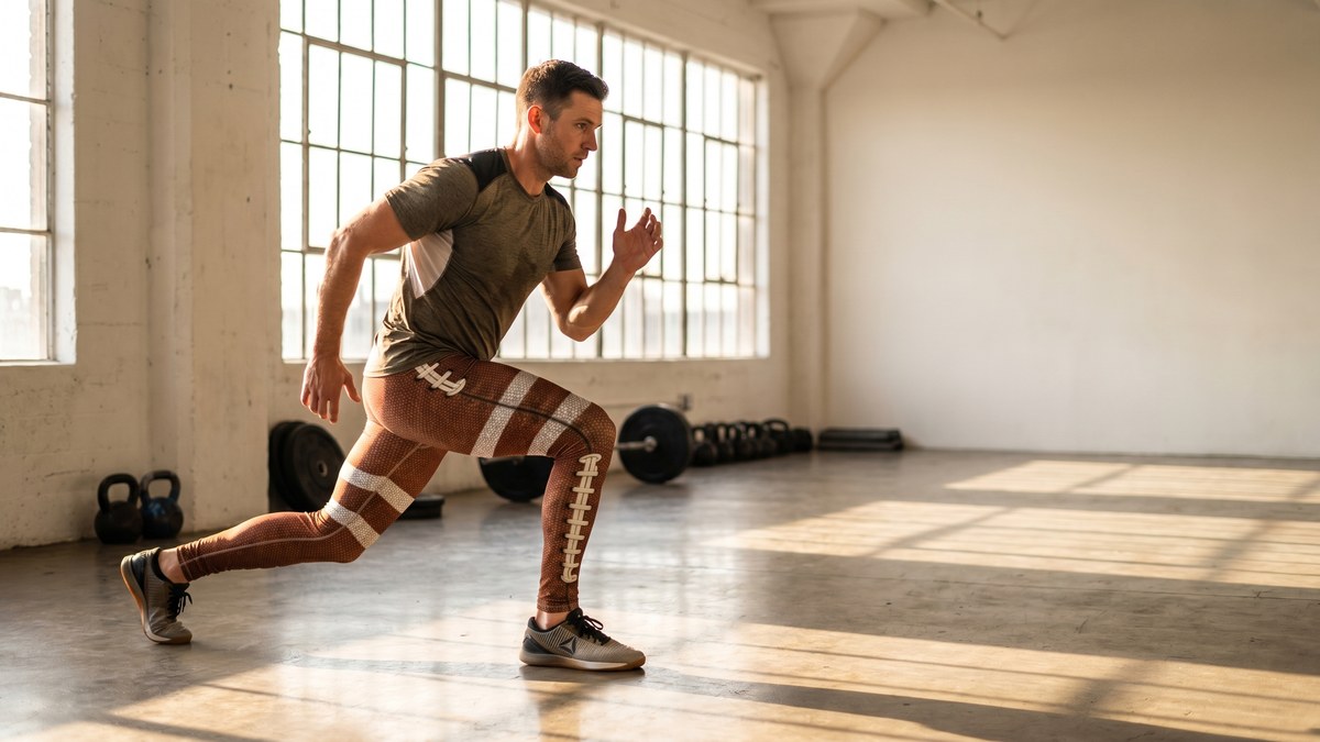 Lifestyle image of a model wearing American Football Meggings from GearBunch