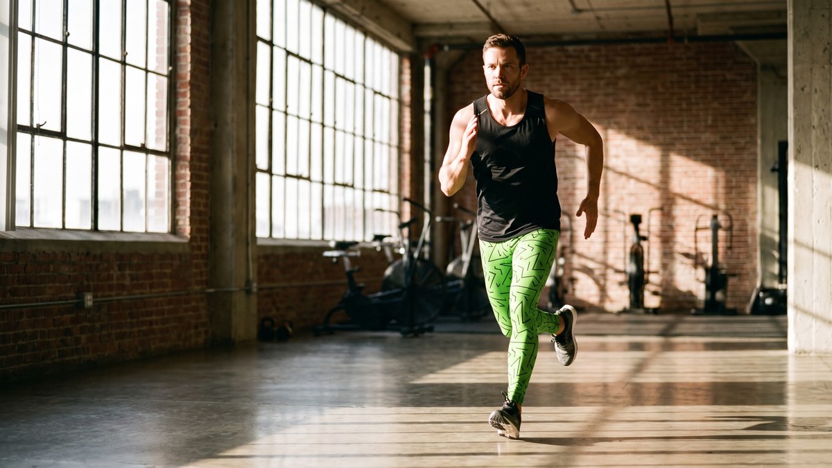 Lifestyle image of a model wearing Green Black Line Meggings from GearBunch
