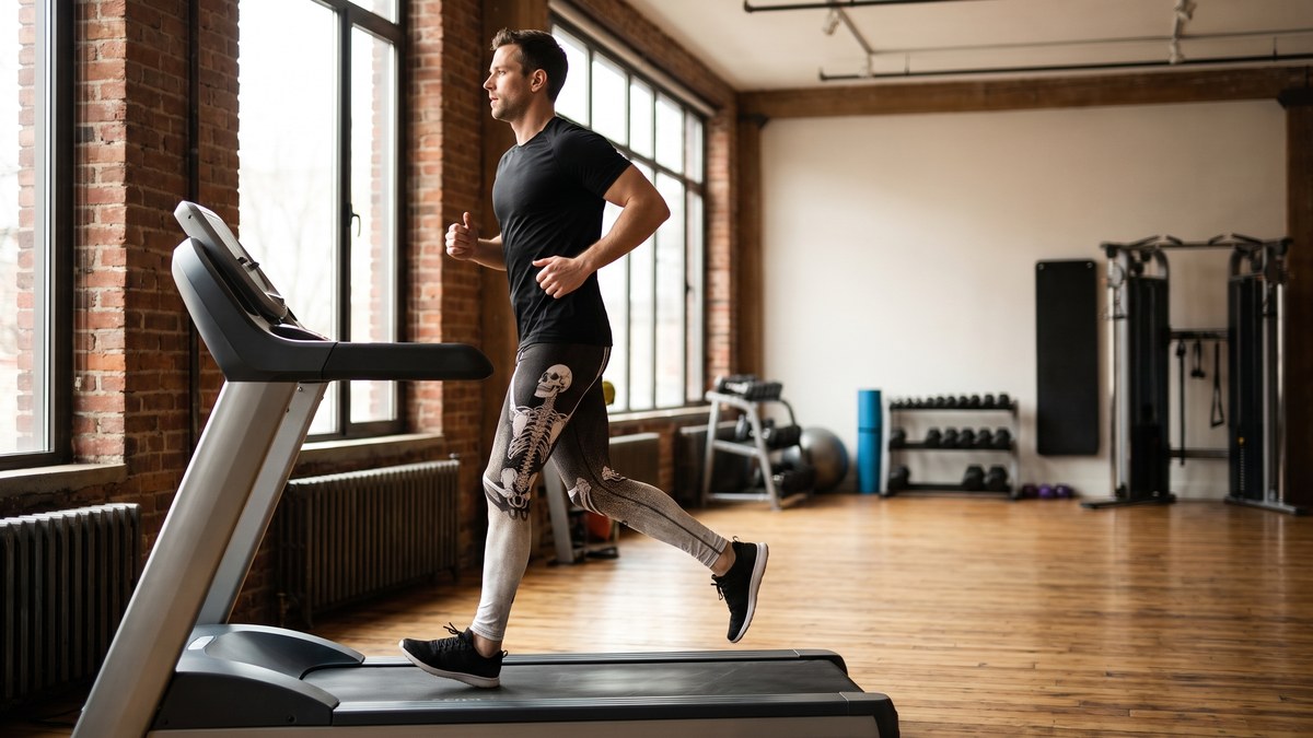 Lifestyle image of a model wearing Climbing Skeleton Meggings from GearBunch