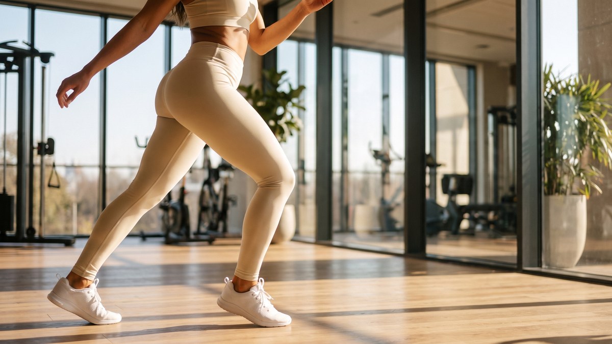 Lifestyle image of a model wearing Solid Warm Ivory Leggings from GearBunch