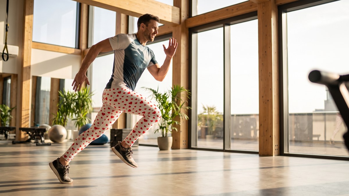 Lifestyle image of a model wearing Red Hearts Meggings from GearBunch
