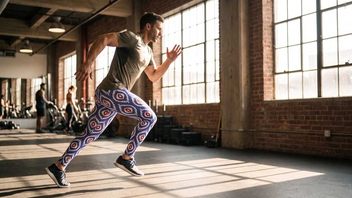 Lifestyle image of a model wearing Batik Inspired Meggings from GearBunch