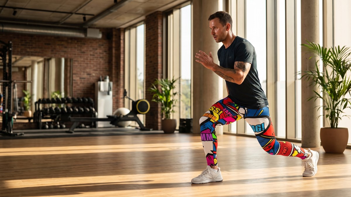 Lifestyle image of a model wearing Comic Strip Ninja Night Meggings from GearBunch