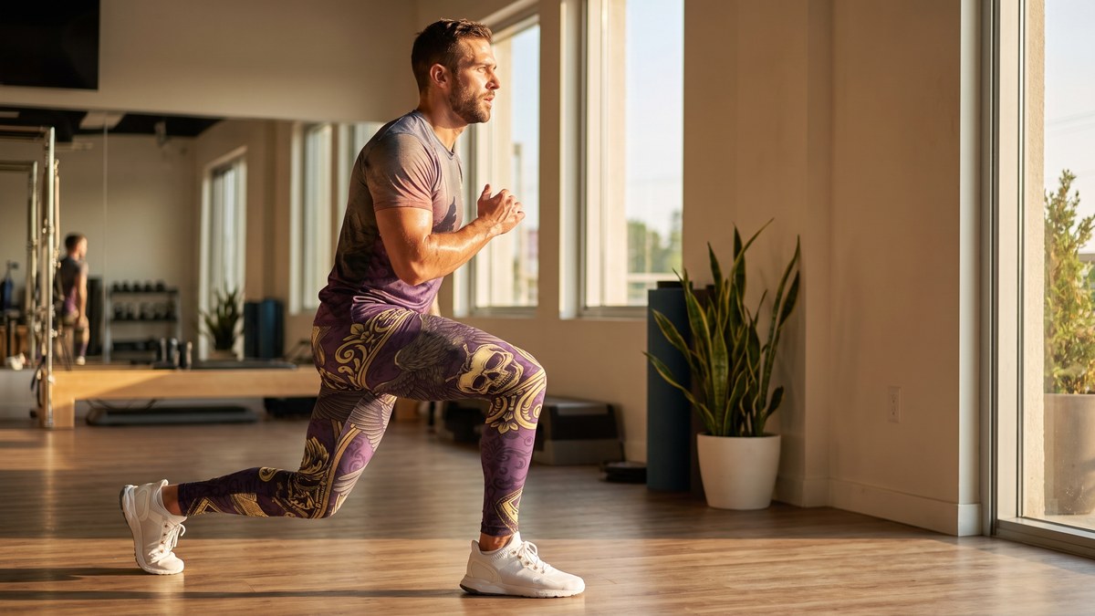 Lifestyle image of a model wearing Edgar Allan Poe Raven Damask Meggings from GearBunch