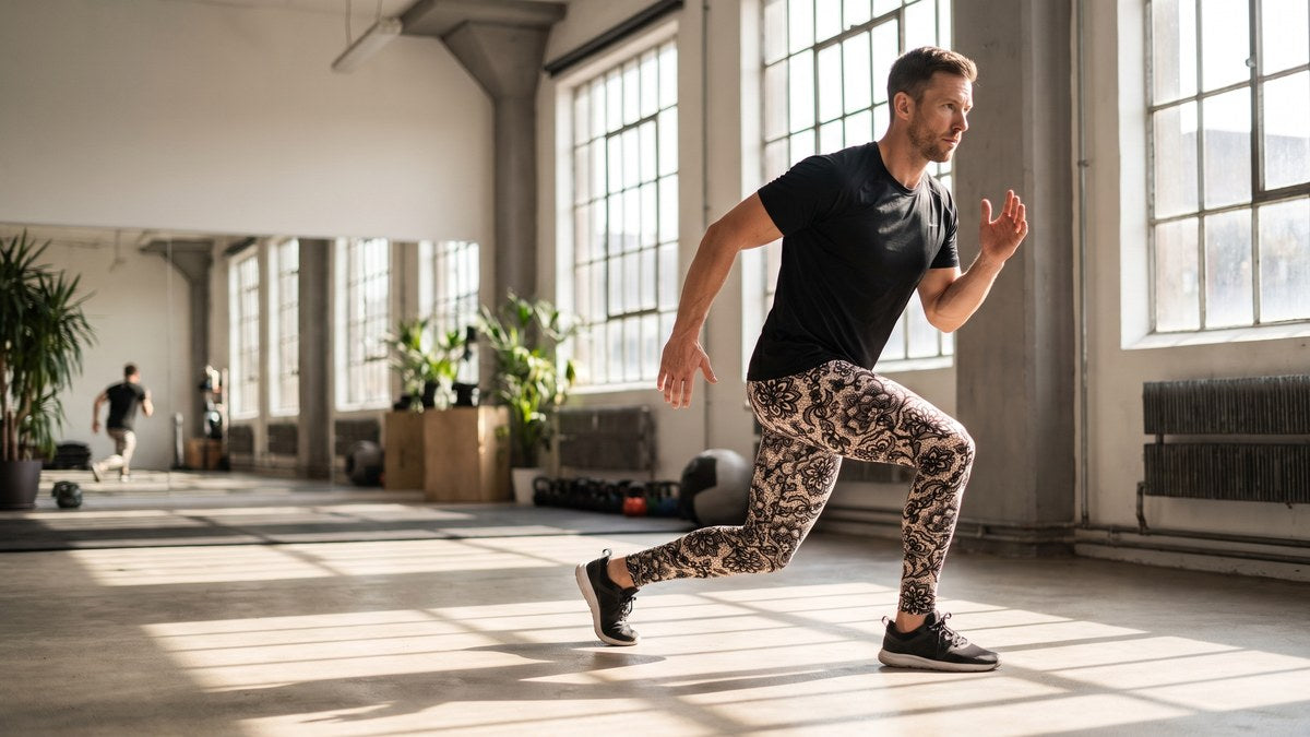 Lifestyle image of a model wearing Black Faux Lace Meggings from GearBunch