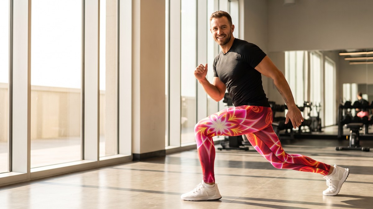 Lifestyle image of a model wearing Psychedelic Plasma Core Meggings from GearBunch