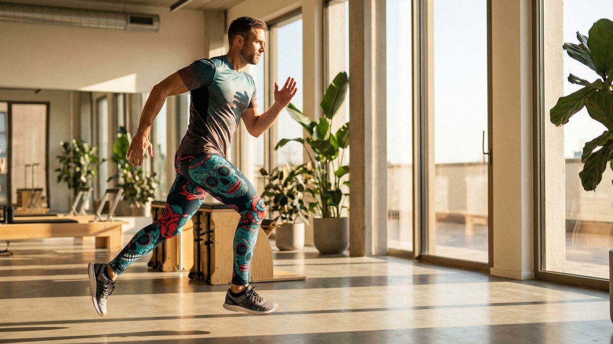 Lifestyle image of a model wearing Blue Sugar Skull Meggings from GearBunch