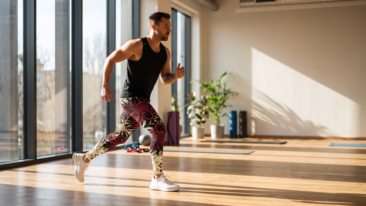 Lifestyle image of a model wearing Black Dahlia Bloom Meggings from GearBunch