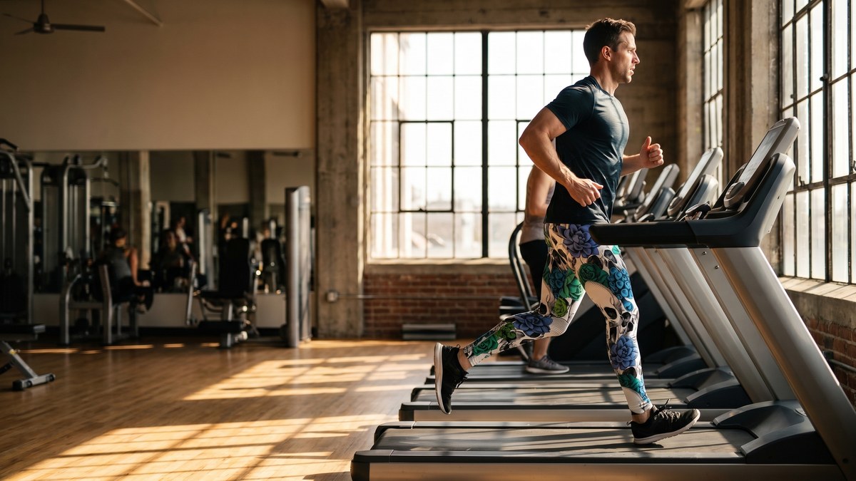 Lifestyle image of a model wearing Blue Floral Skulls Meggings from GearBunch