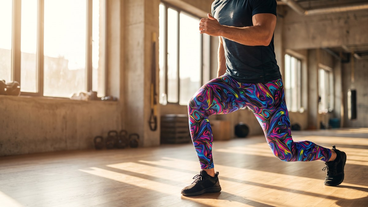 Lifestyle image of a model wearing Psychedelic Supernova Meggings from GearBunch