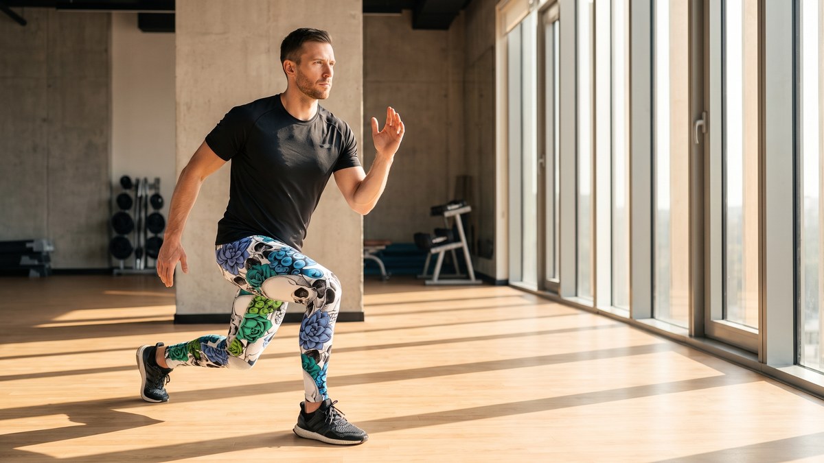 Lifestyle image of a model wearing Blue Floral Skulls Meggings from GearBunch