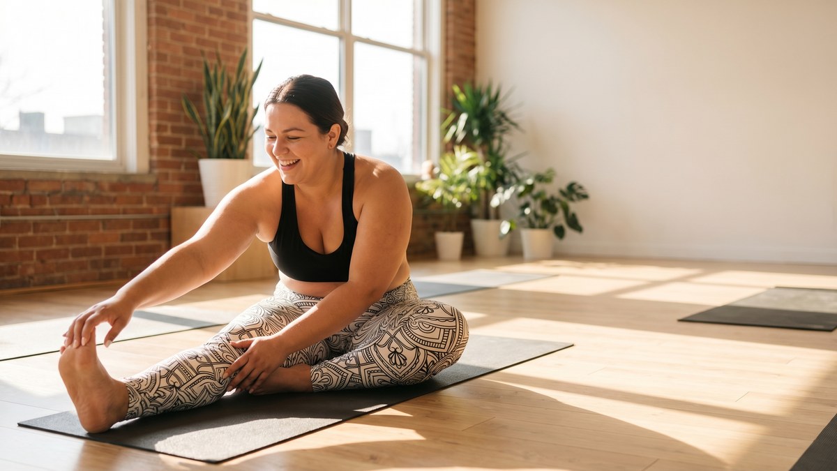 Lifestyle image of a model wearing White & Black Mandala Plus Size Leggings from GearBunch