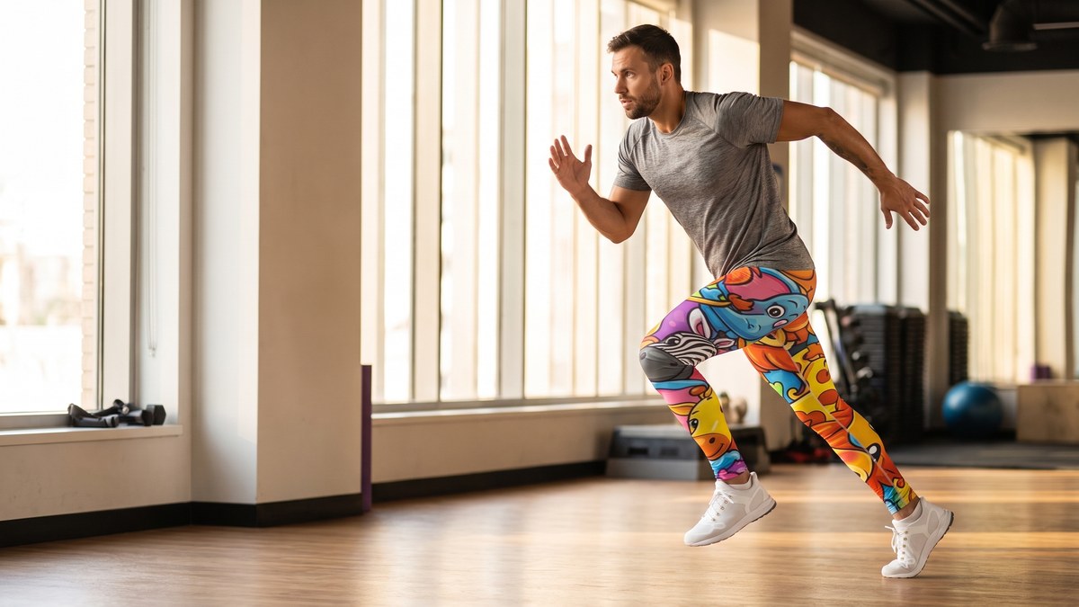 Lifestyle image of a model wearing Vibrant Jungle Safari Meggings from GearBunch
