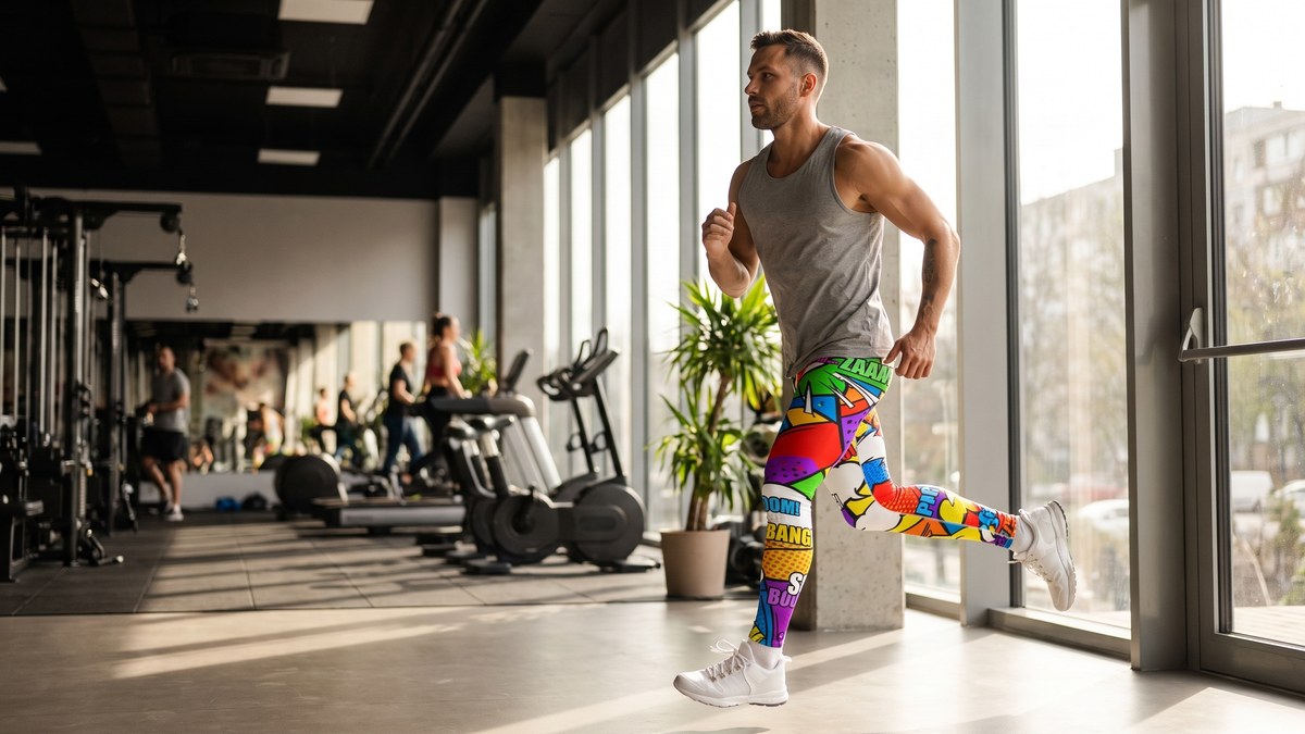 Lifestyle image of a model wearing Comic Strip Classic Hero Meggings from GearBunch