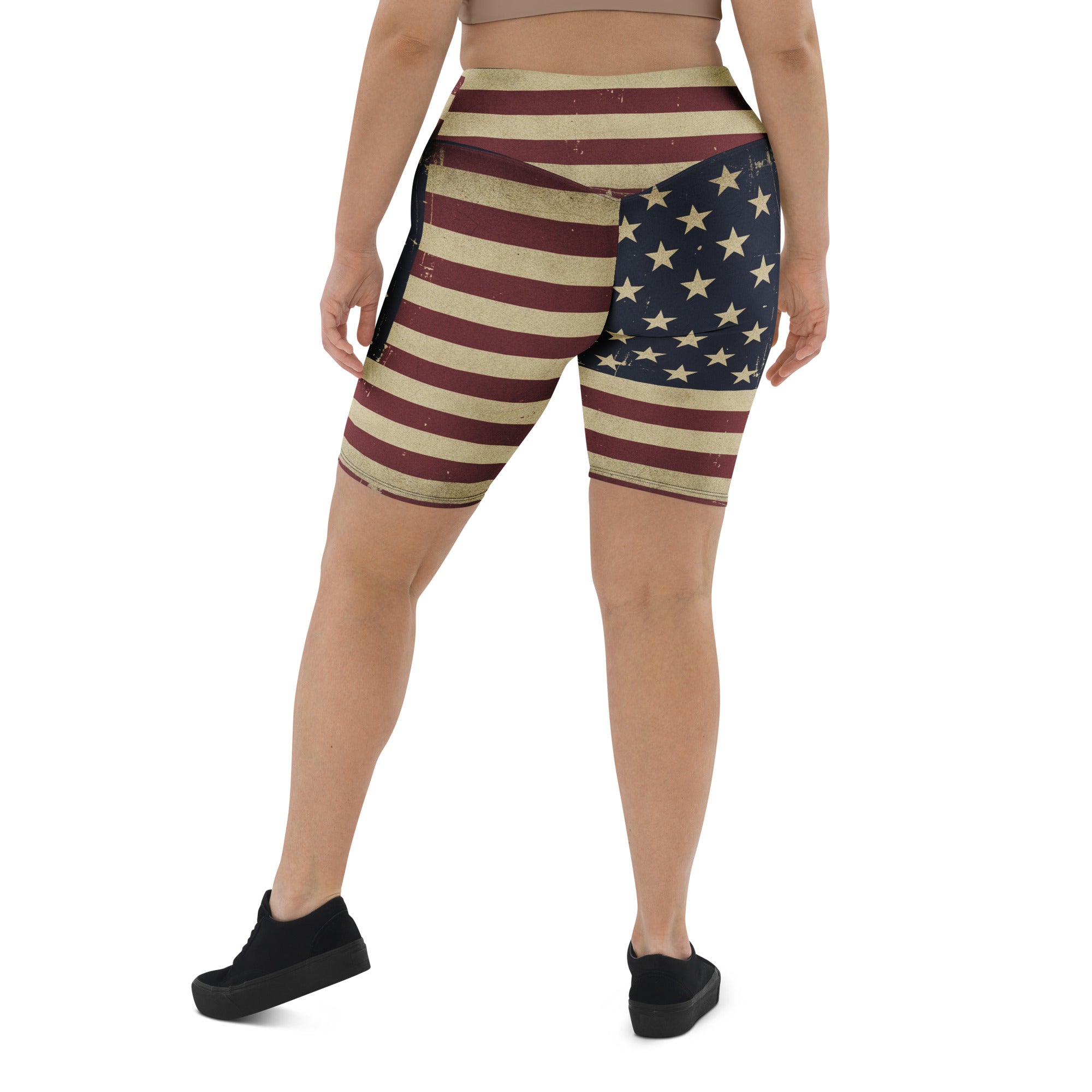 Vintage Distressed American Flag Bike Shorts | GearBunch