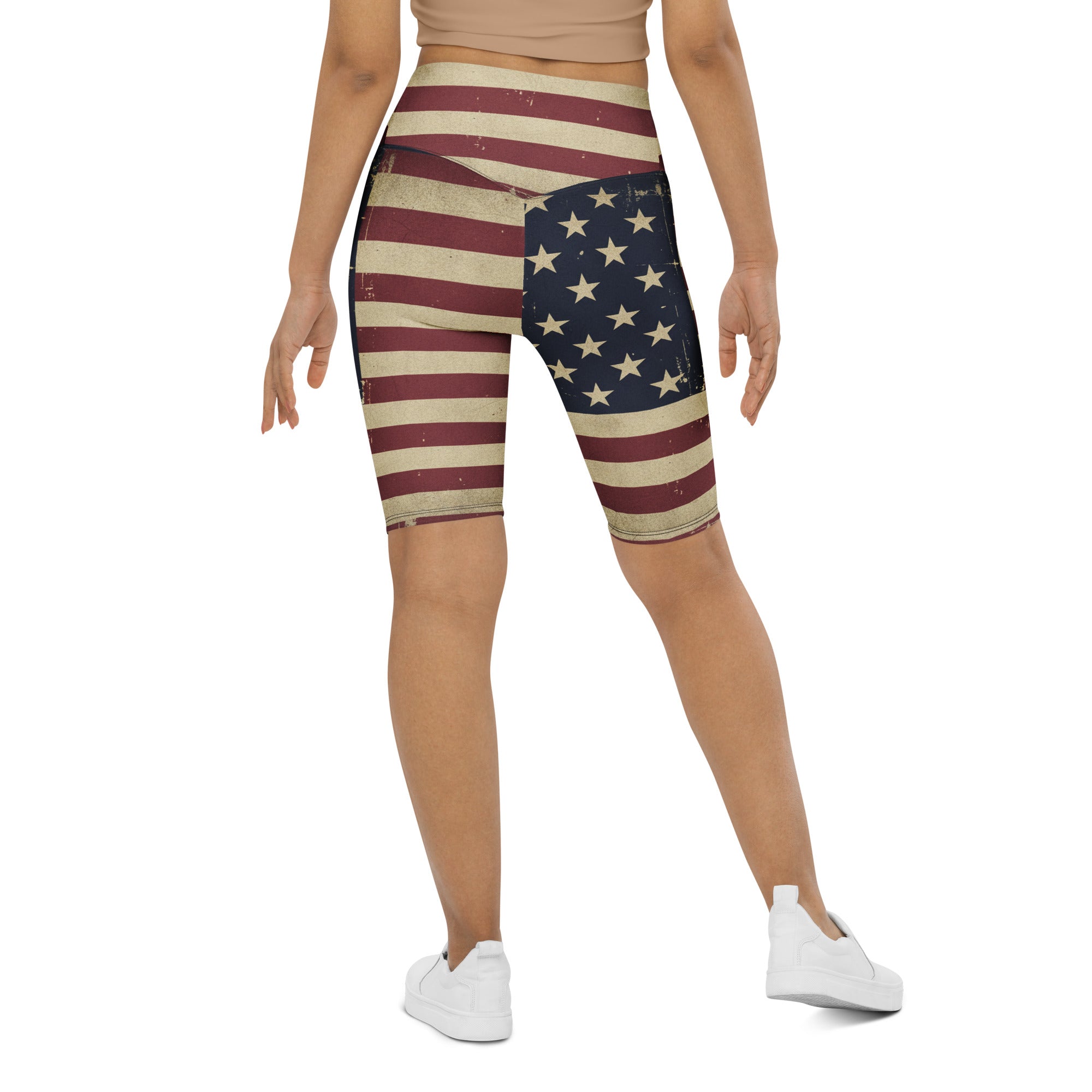 Vintage Distressed American Flag Bike Shorts | GearBunch