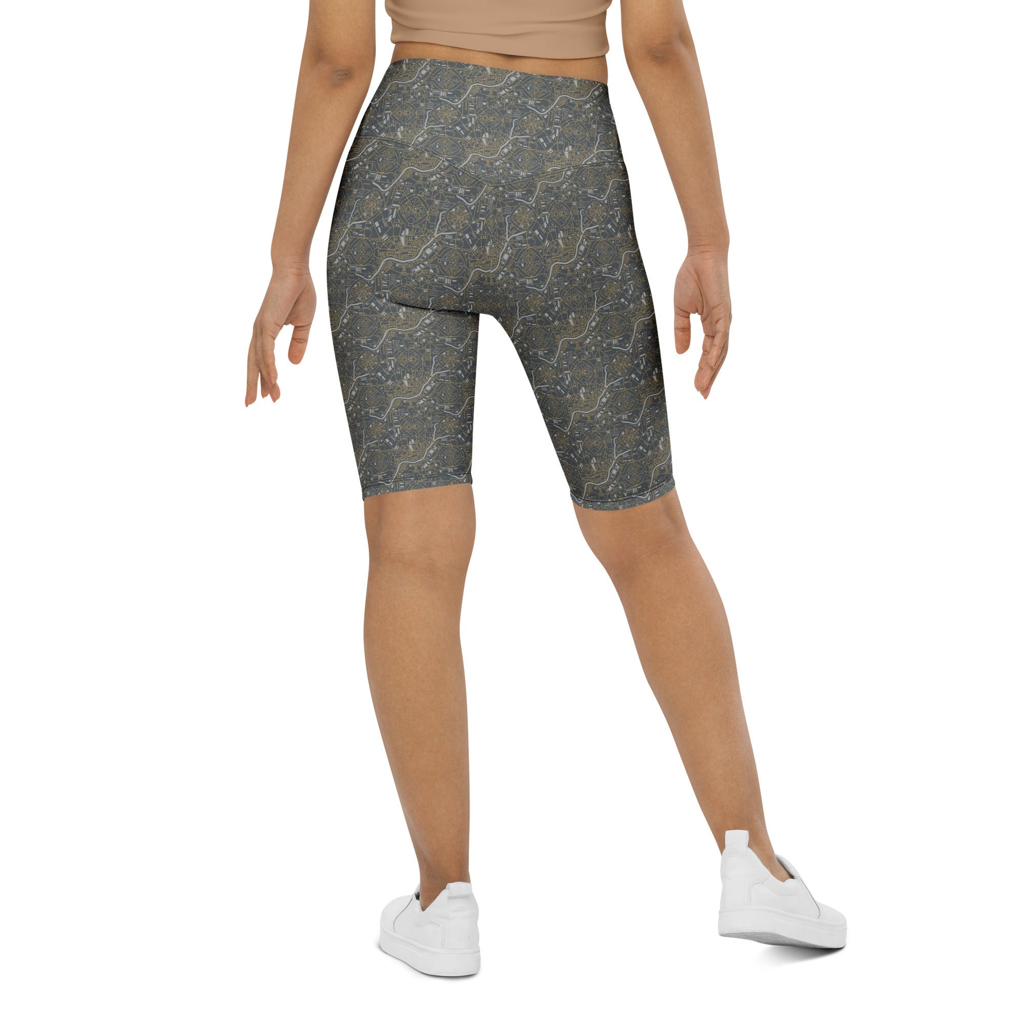 Paris Map Grey Gold Bike Shorts | GearBunch