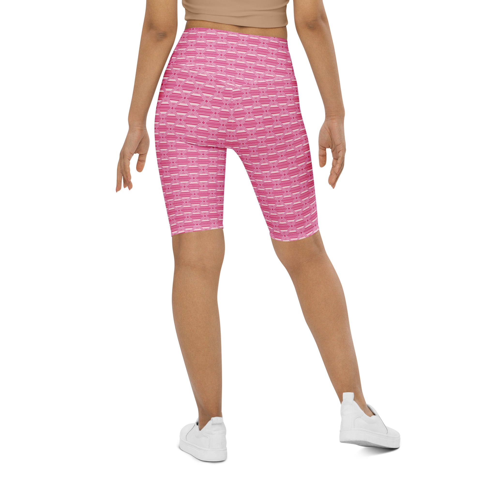 Pink Preppy Stripes Bike Shorts | GearBunch