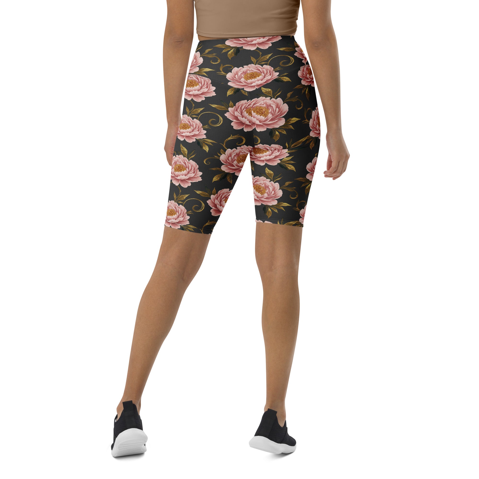 Blush Peonies and Gold Bike Shorts | GearBunch