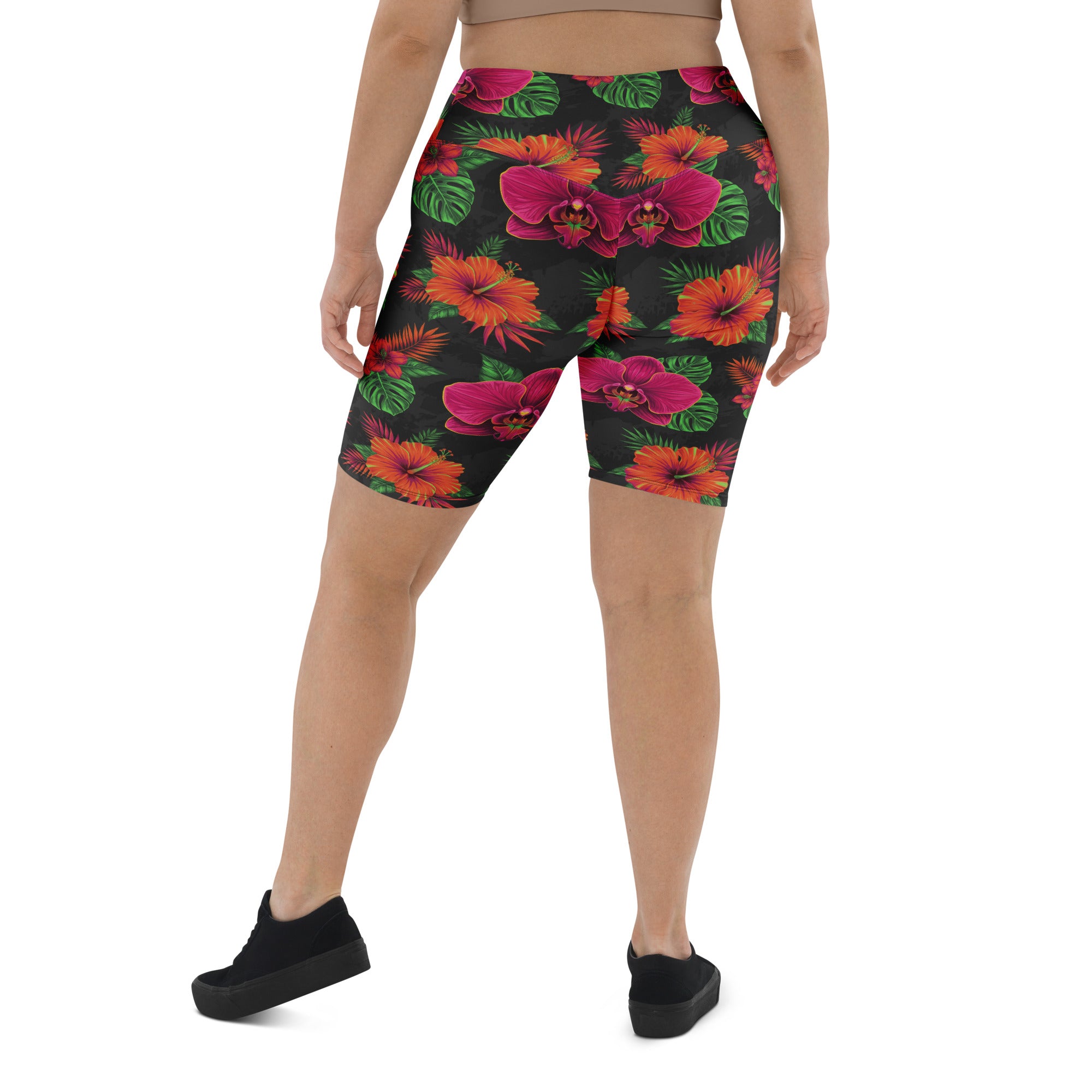 Neon Tropical Flowers Bike Shorts | GearBunch