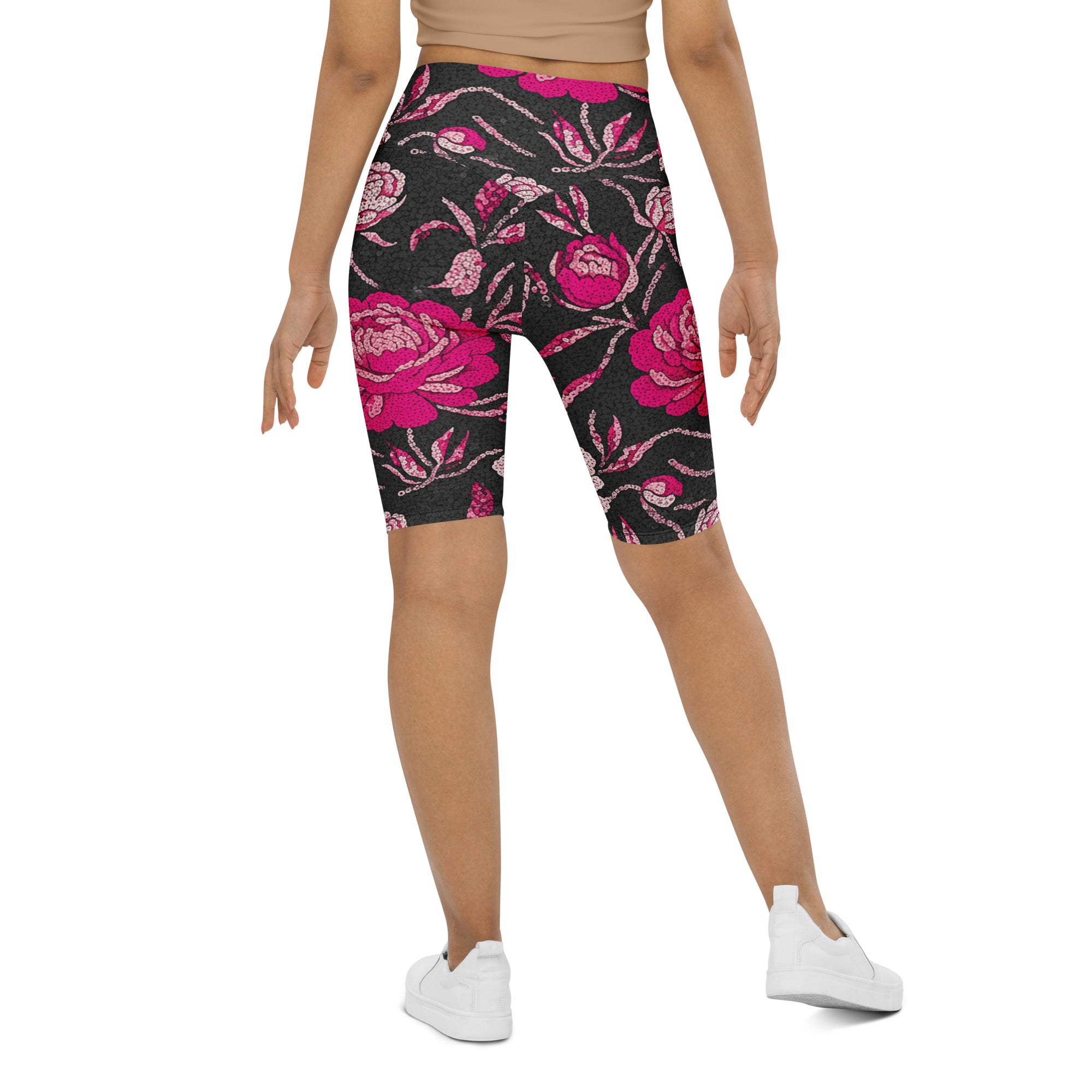 Pink Peony Paillette Bike Shorts | GearBunch