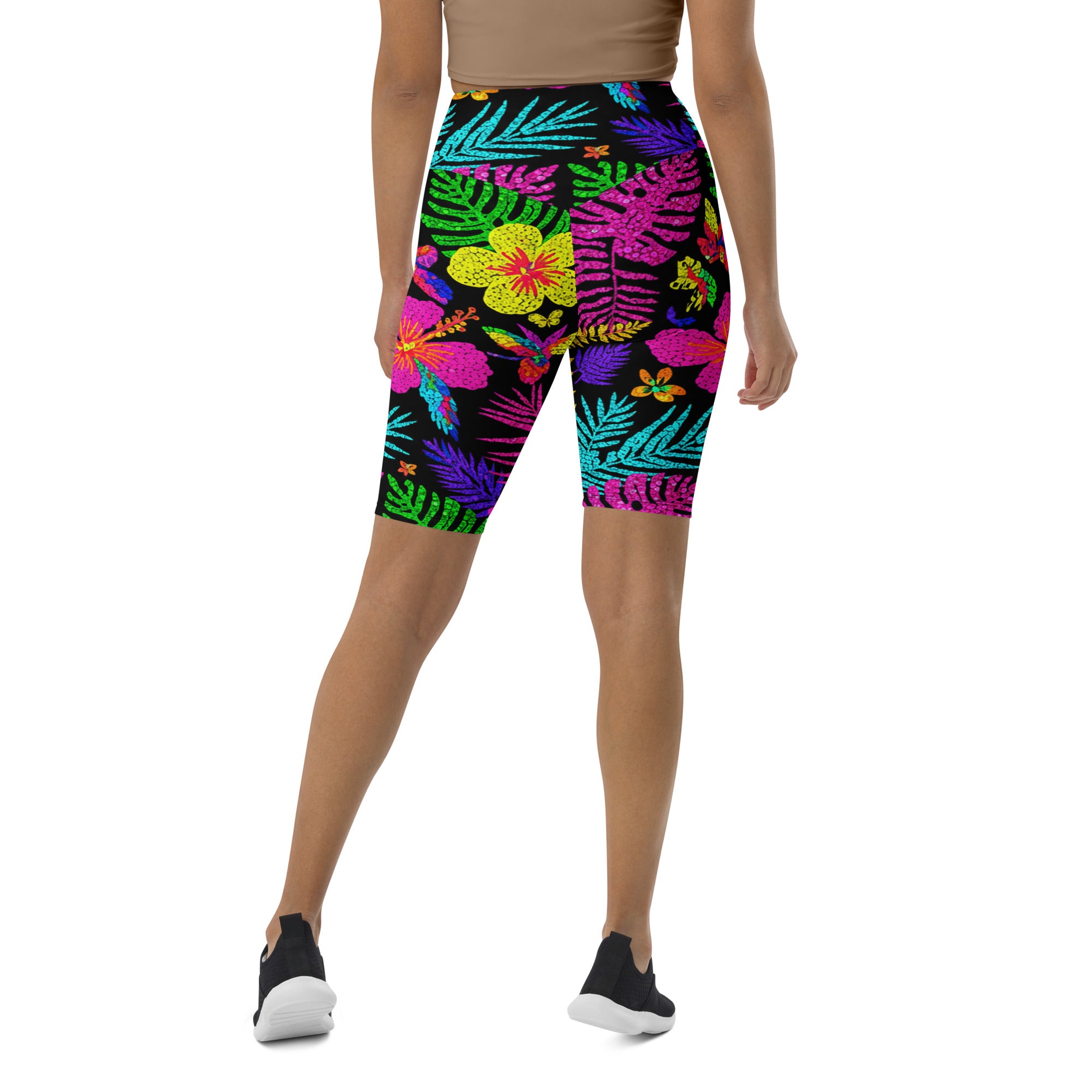 Rainbow Paillette Tropical Bike Shorts | GearBunch