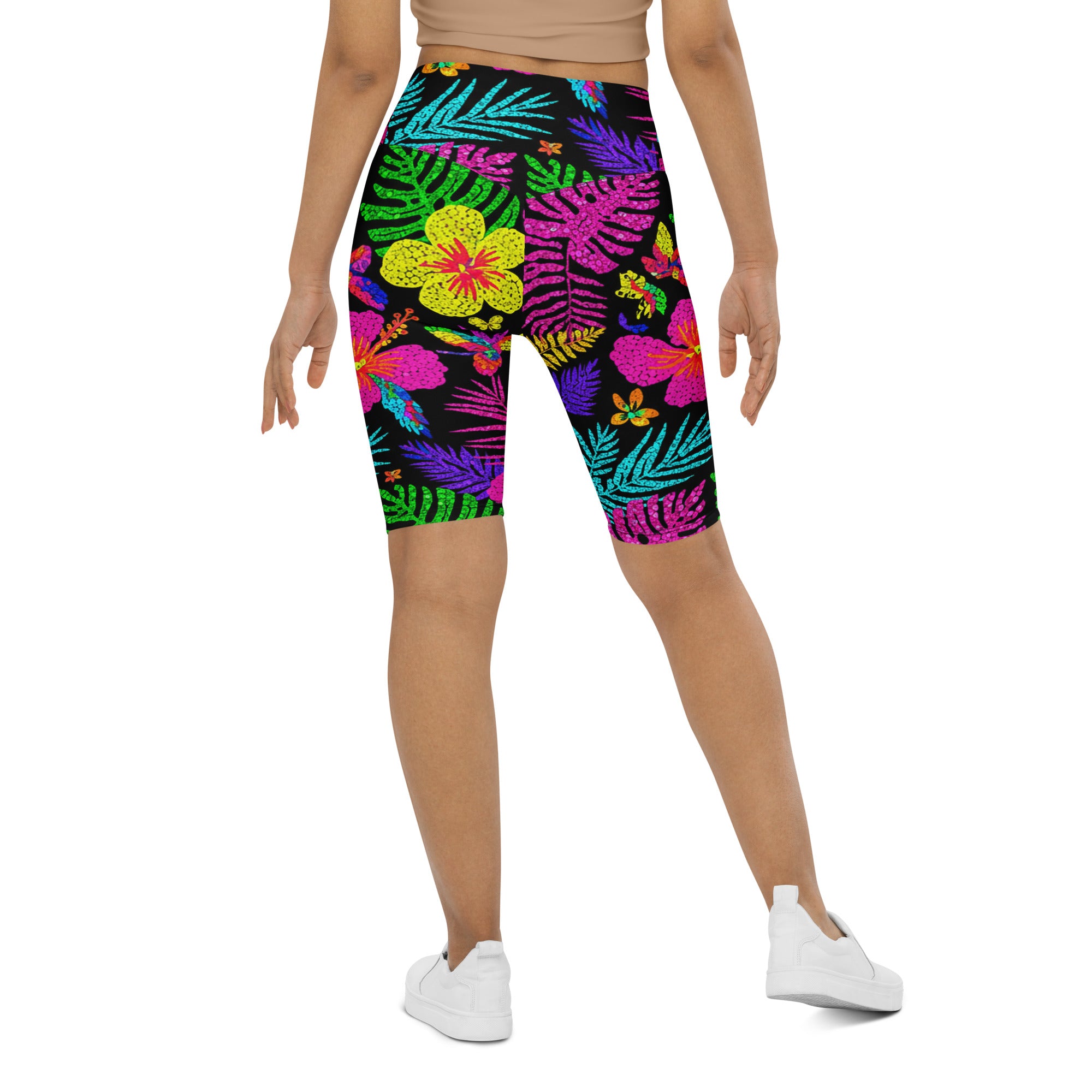Rainbow Paillette Tropical Bike Shorts | GearBunch