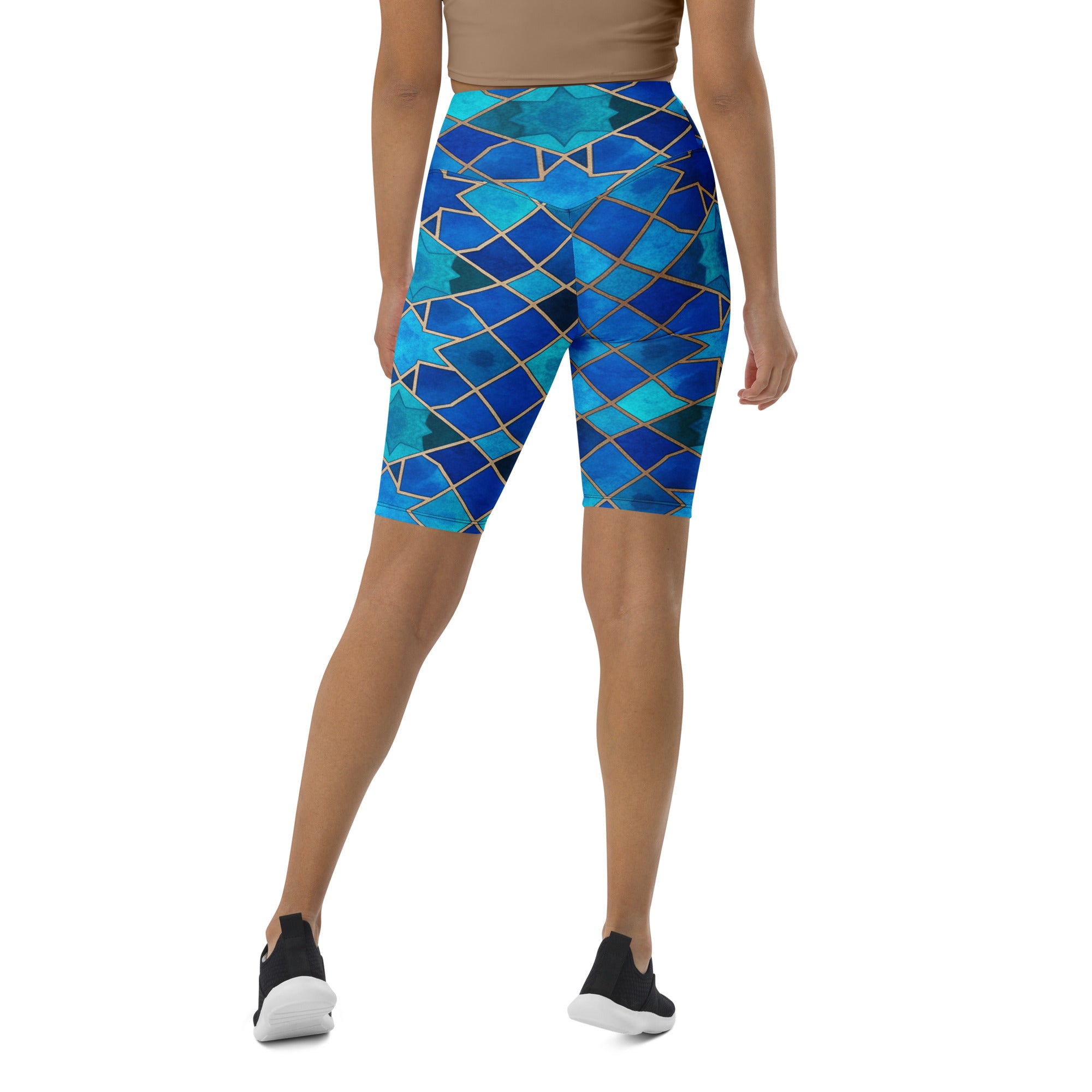 Arabic Watercolour Sapphire Bronze Bike Shorts | GearBunch