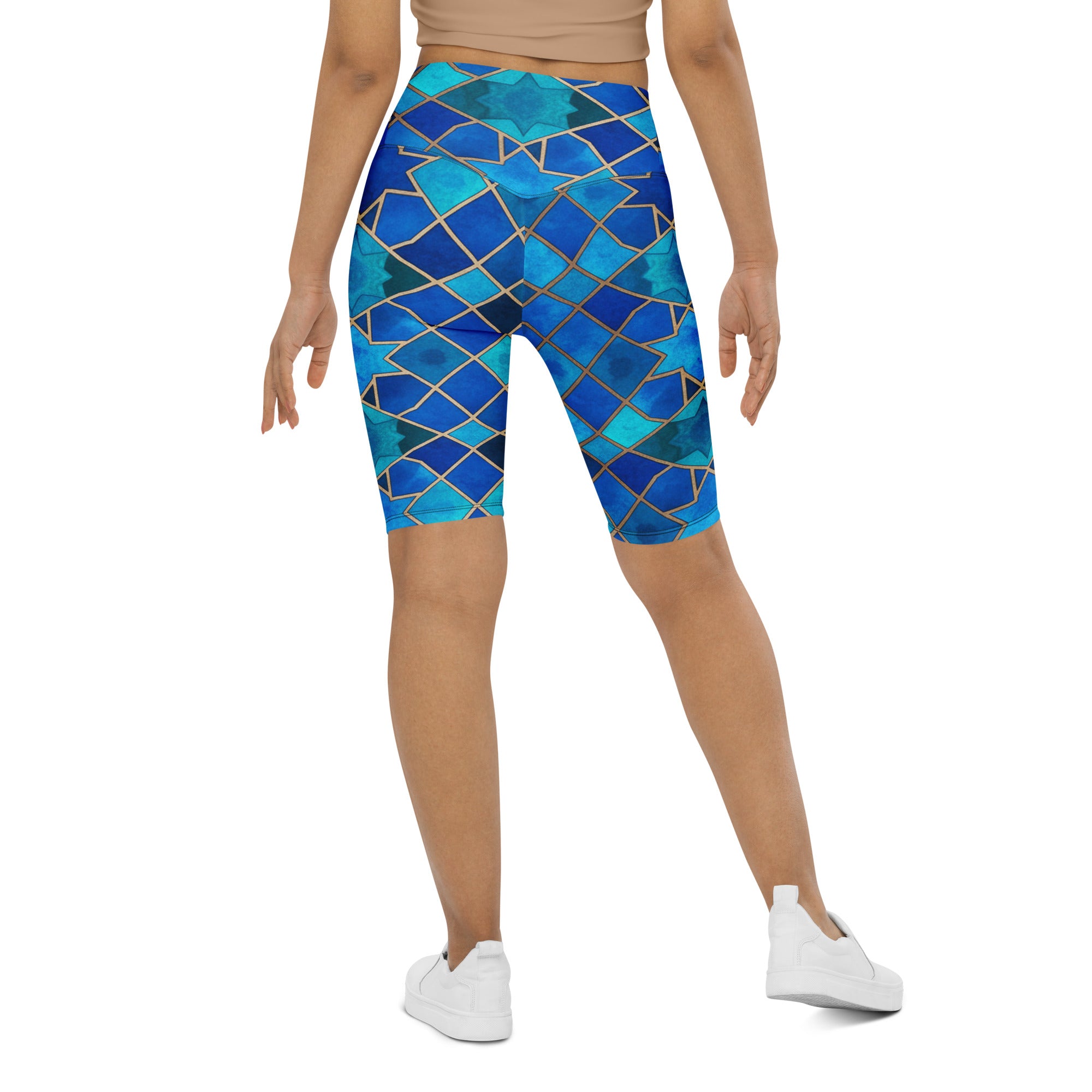 Arabic Watercolour Sapphire Bronze Bike Shorts | GearBunch