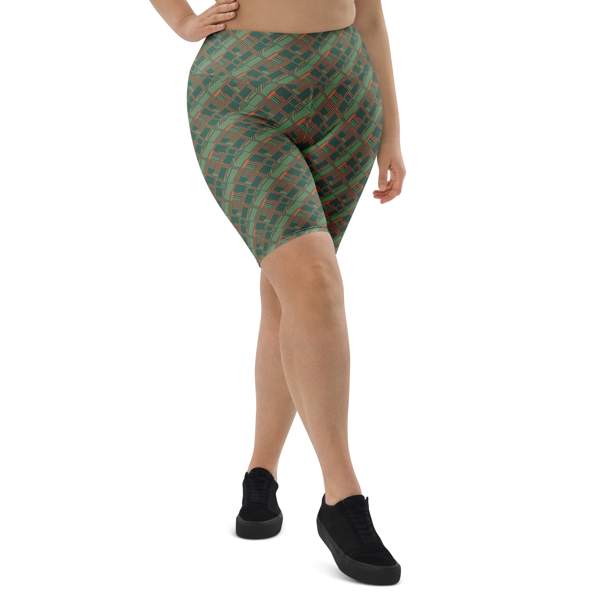 Green Terracotta Stripes Bike Shorts | GearBunch