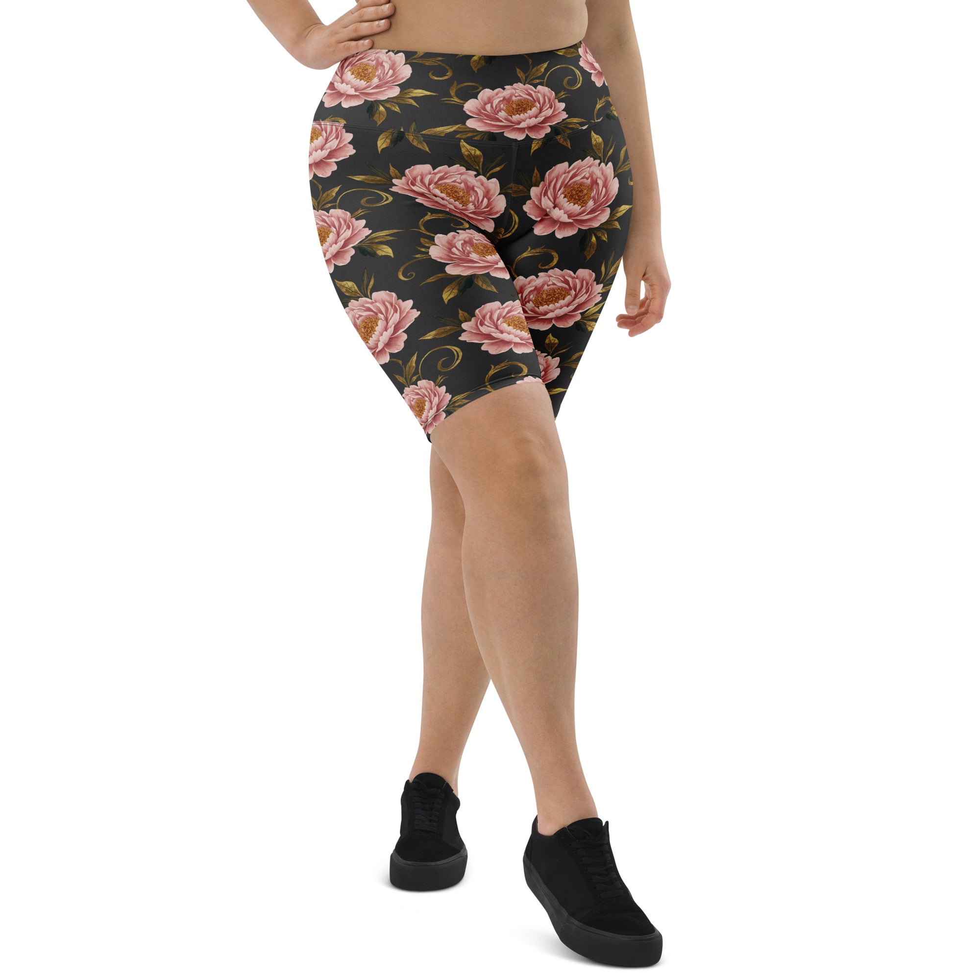 Blush Peonies and Gold Bike Shorts | GearBunch