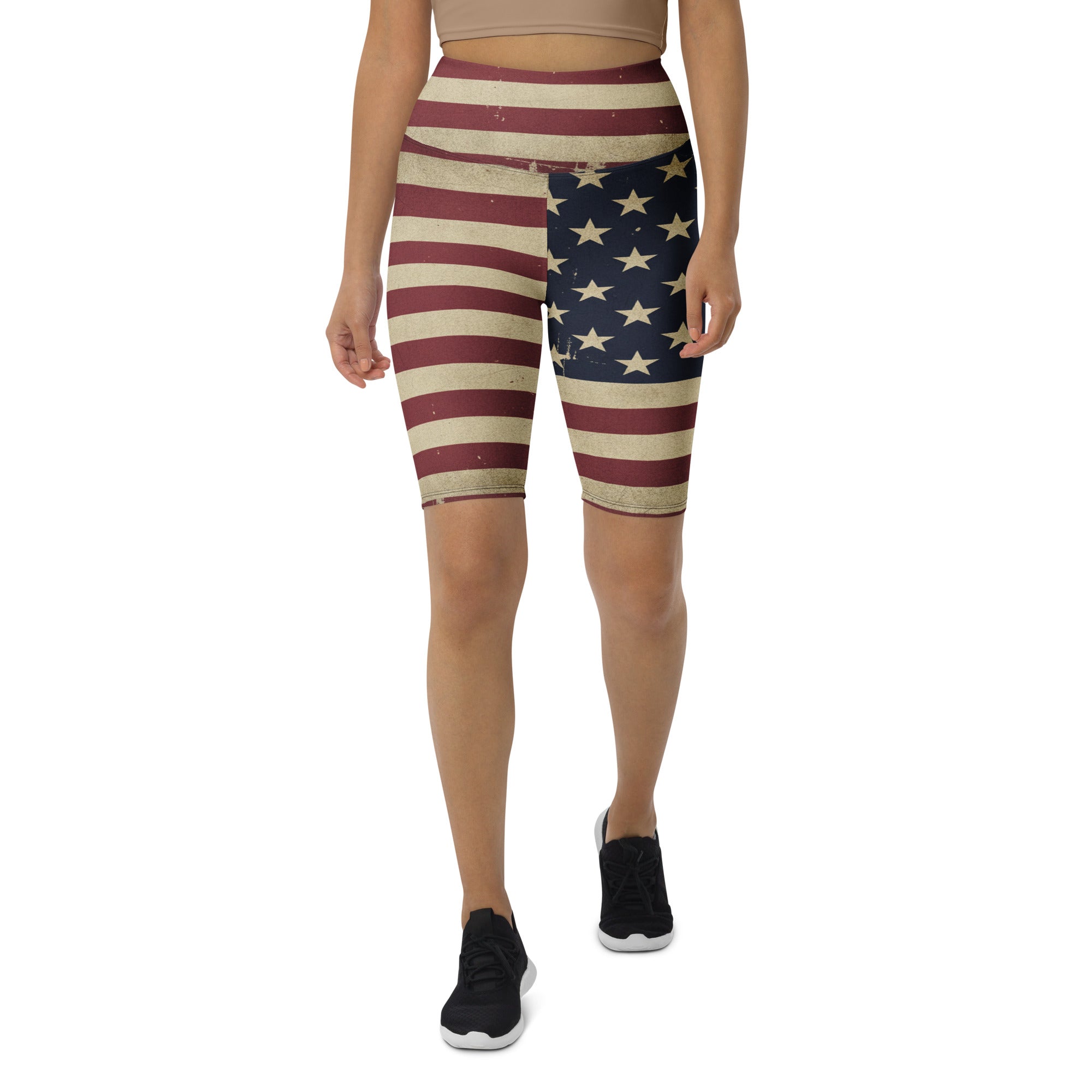 Vintage Distressed American Flag Bike Shorts | GearBunch