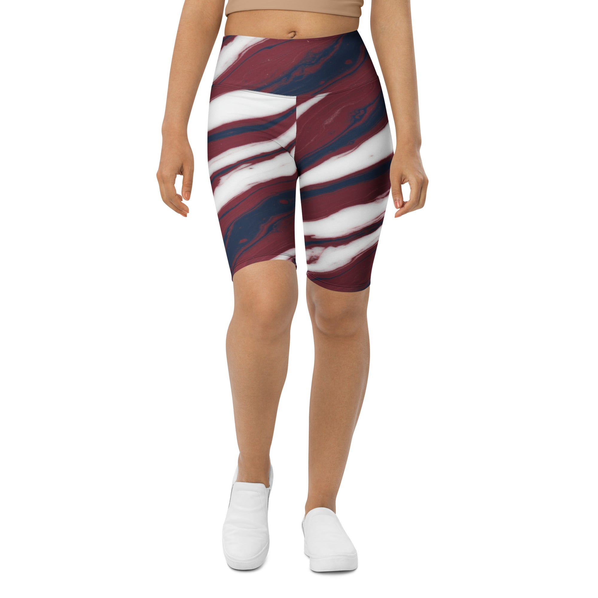Women's American marble printed bike shorts front view