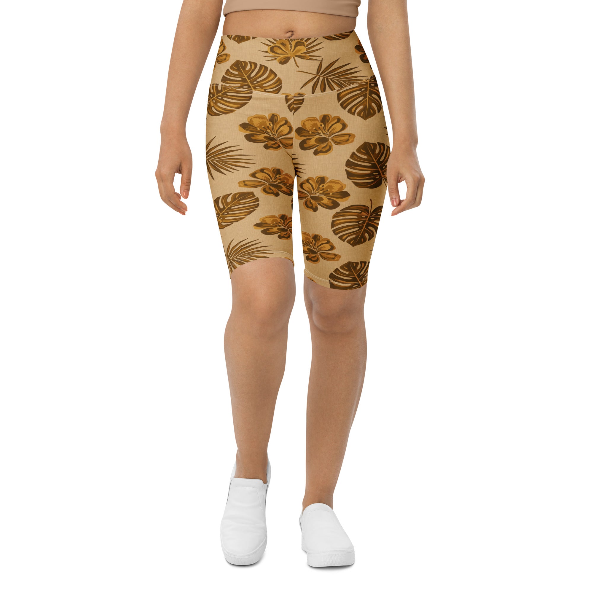 Women's Mid-Century Leaves bike shorts front view