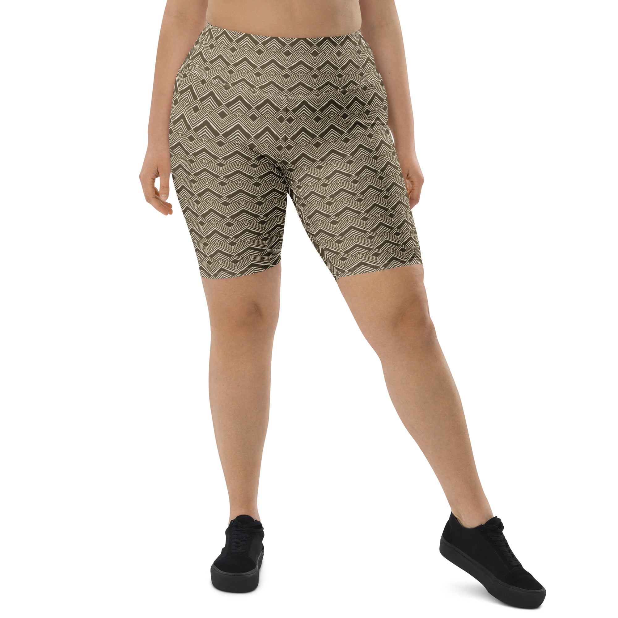 Brown Cream Stripes Bike Shorts | GearBunch