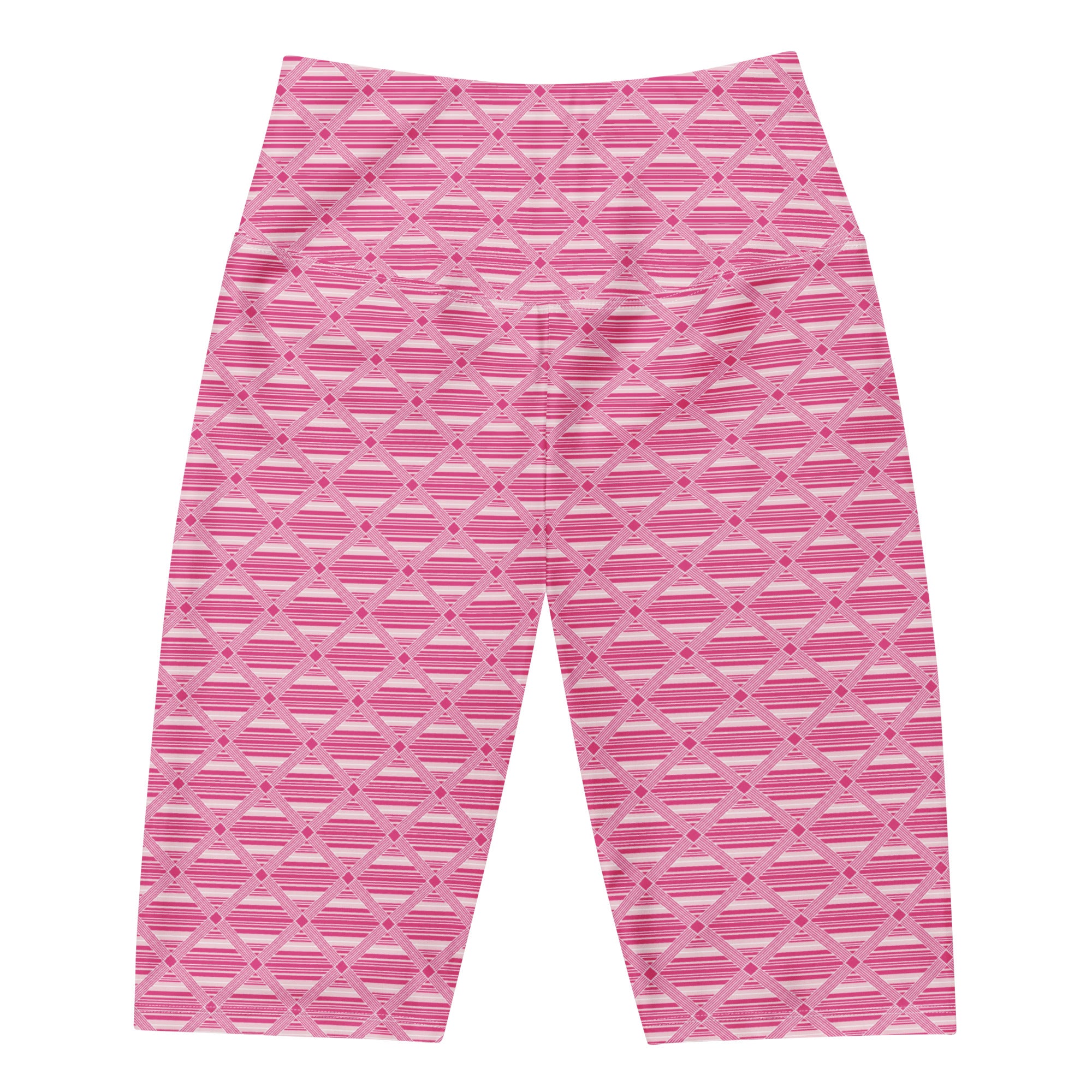 Women's pink preppy stripes bike shorts front view
