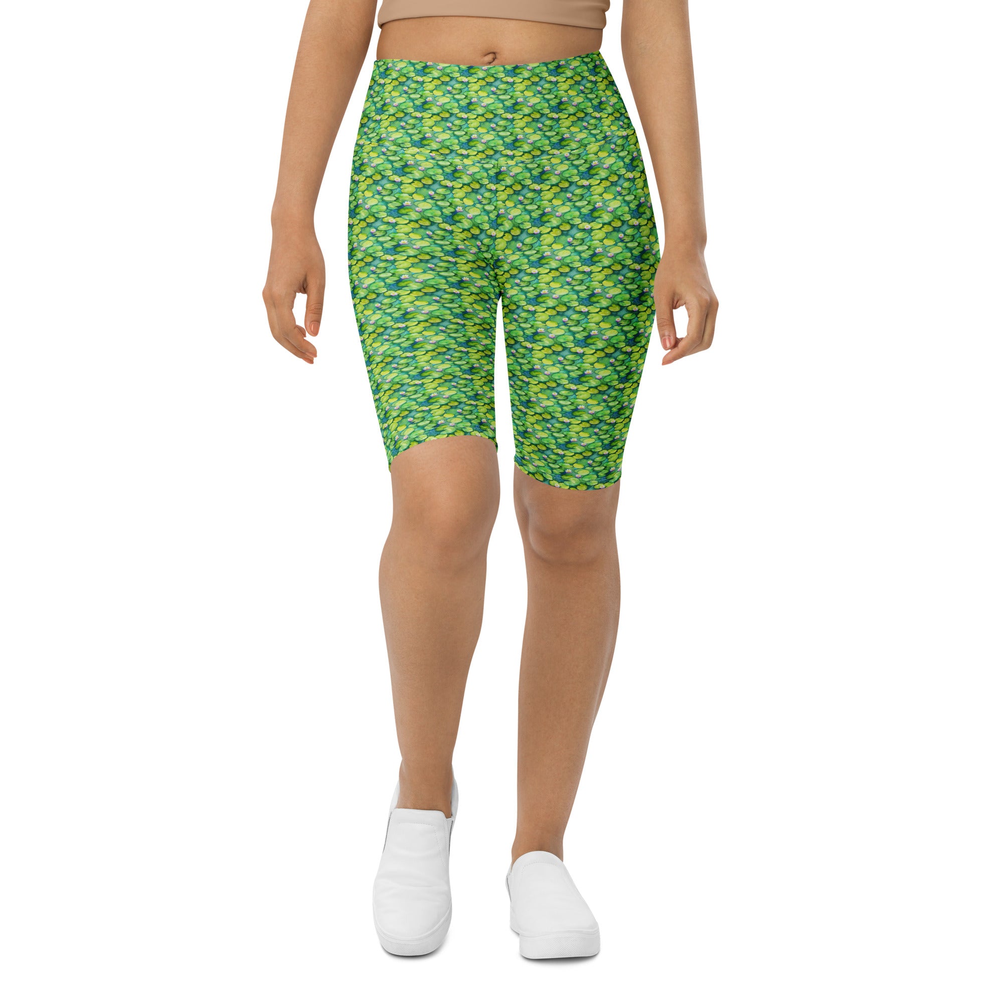 Women's monet water lilies printed bike shorts front view