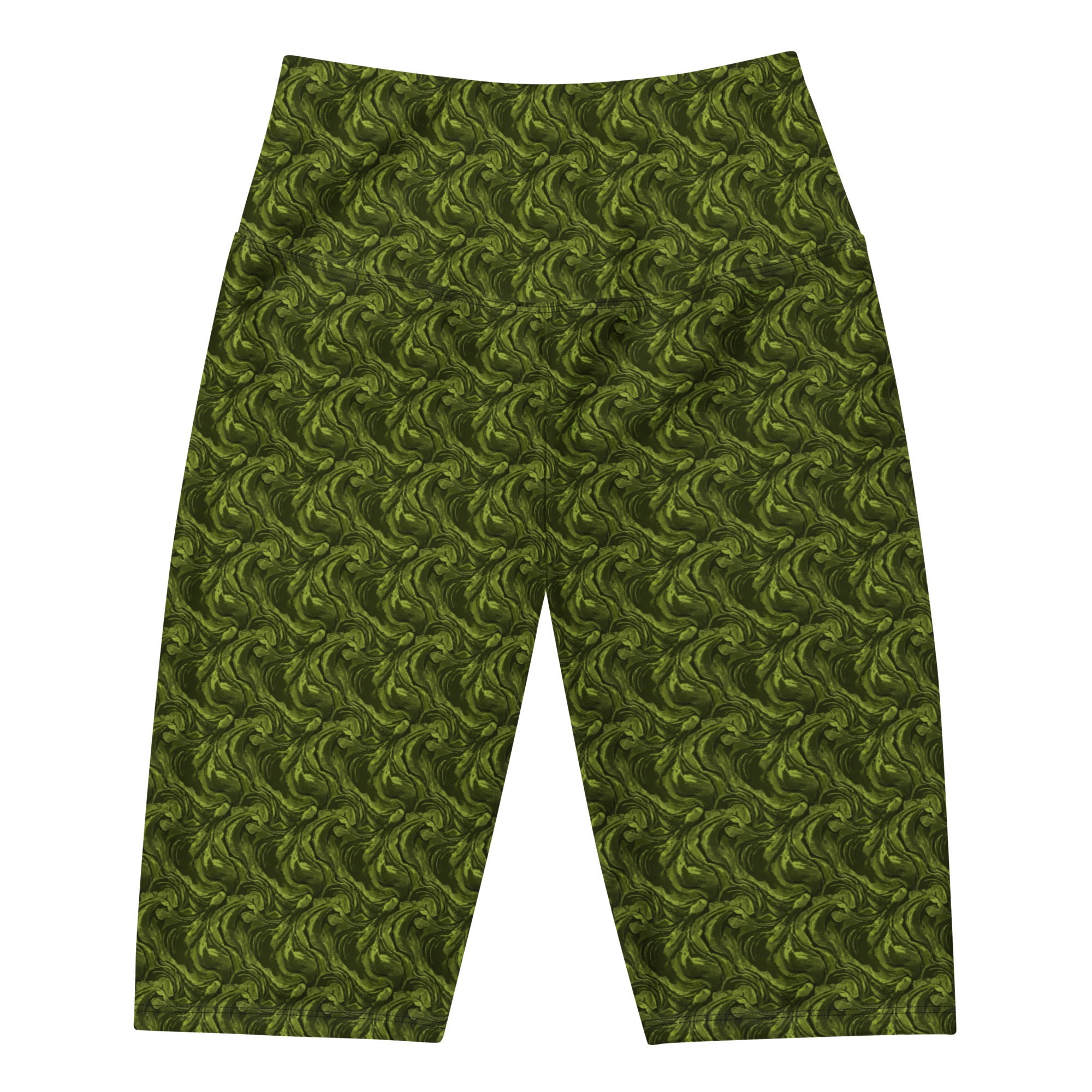 Women's olive green velvet bike shorts front view