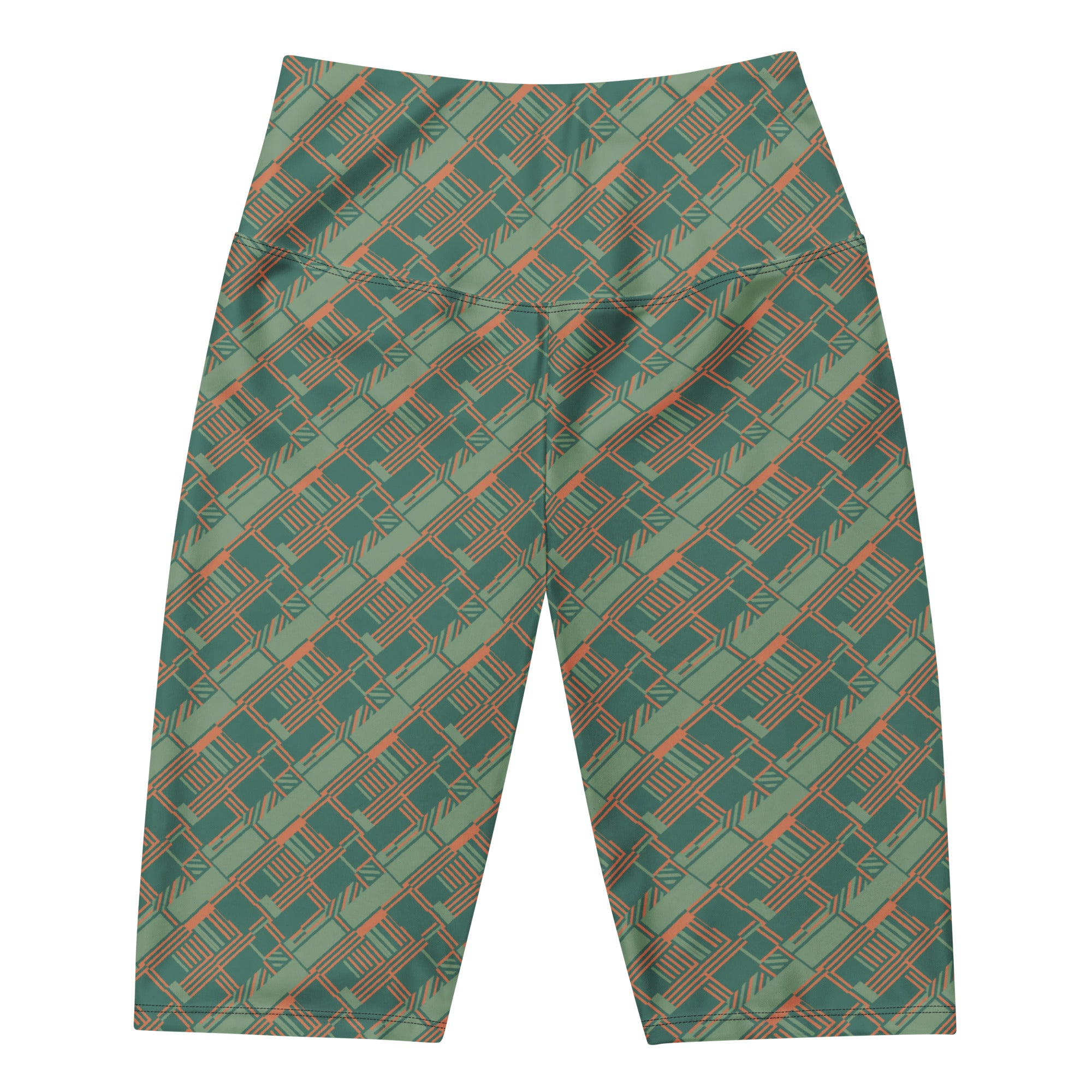 Women's green terracotta stripes bike shorts front view